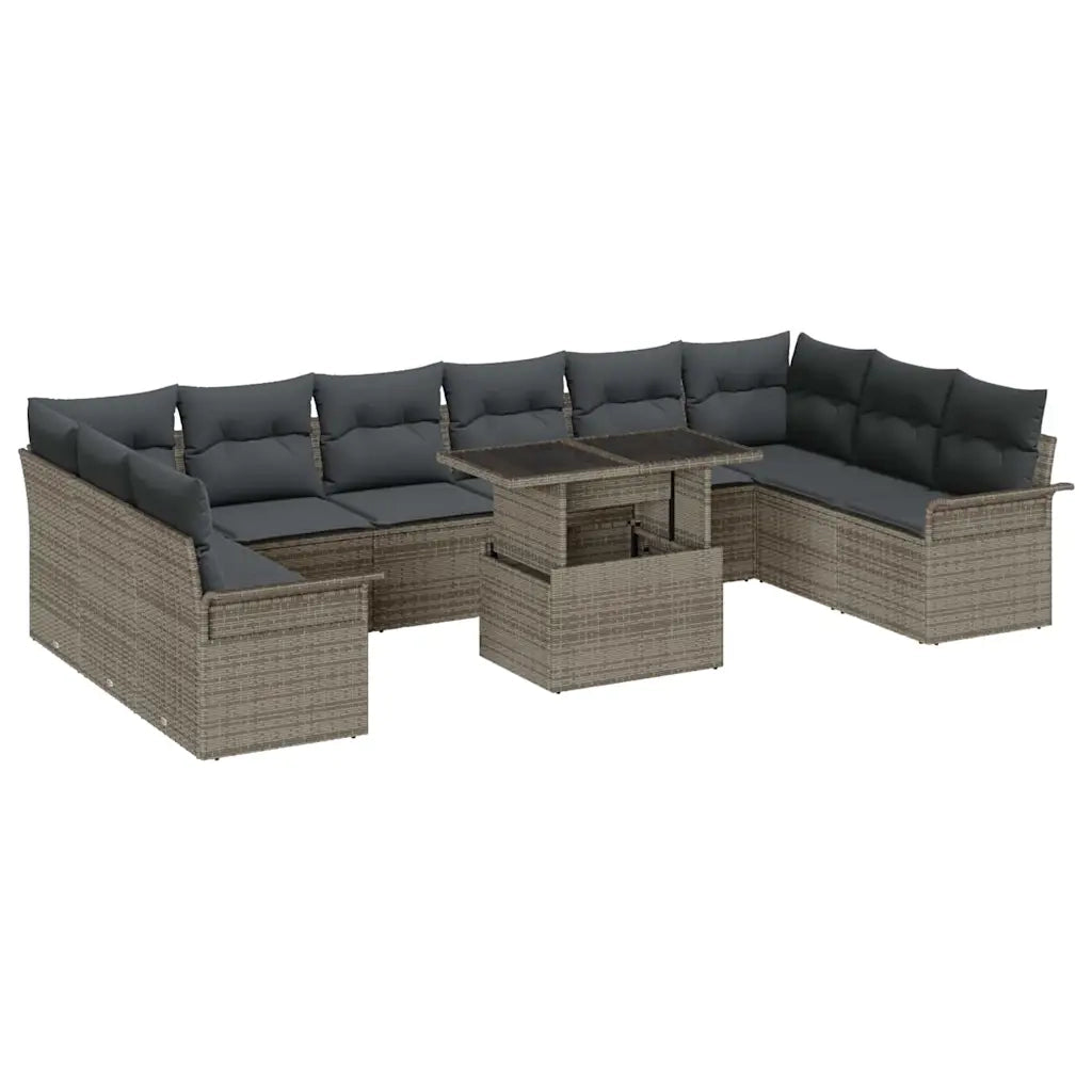 Set Divano da Giardino con cuscino 11 pcs Grigio Poly Rattan 3348355