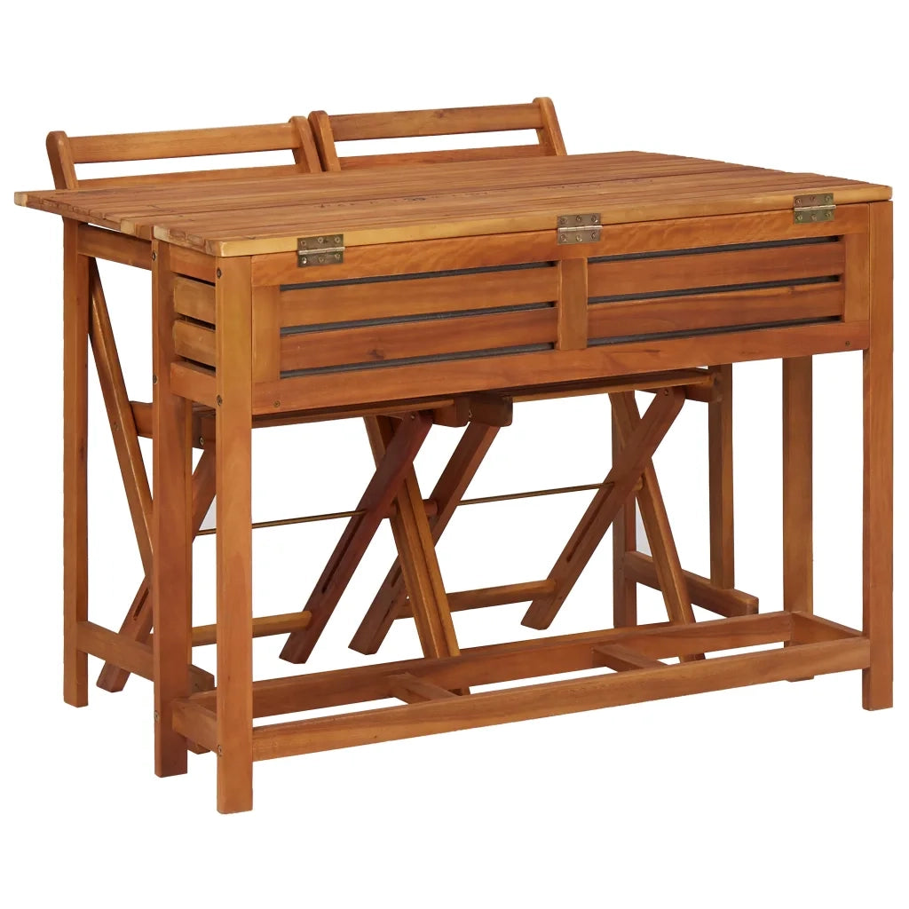 Tavolo da Giardino con Fioriera e 2 Sedie Bistrot Legno Acacia 45910