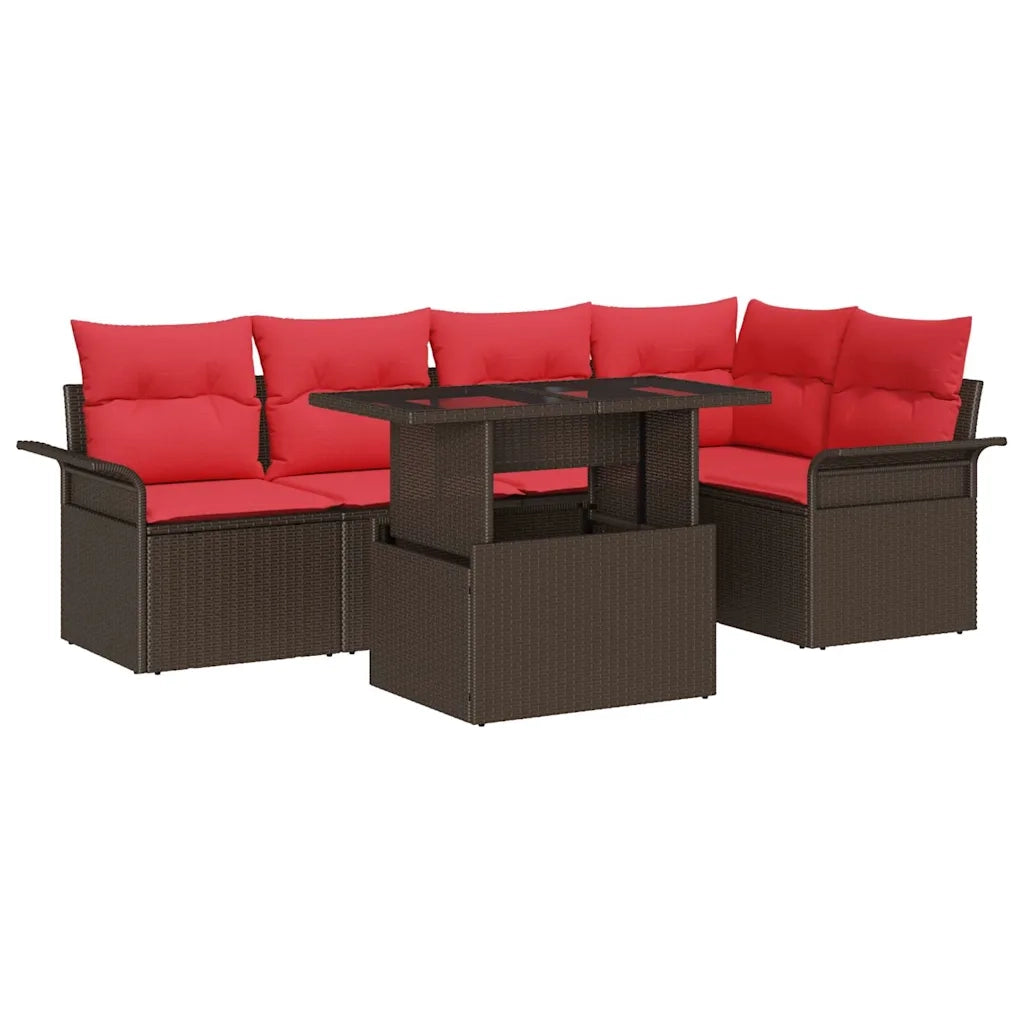 Set Divano da Giardino con cuscino 6 pcs Marrone Poly Rattan