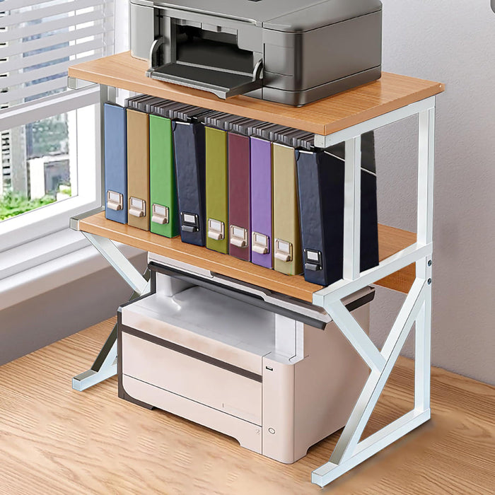 Scaffale da Scrivania Multiuso 3 Ripiani 54x37x69 cm per Stampante Ufficio in MDF Legno e Bianco