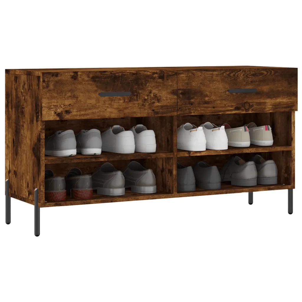 Panca Porta Scarpe-Sgabello-Panca Scarpiera Rovere Fumo 102x35x55 cm Legno Multistrato 717452