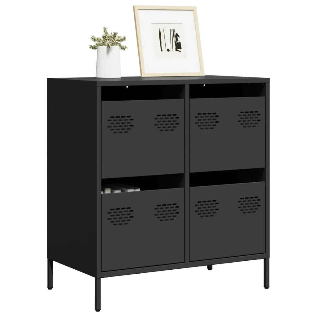 Credenza Nera 68x39x73,5 cm in Acciaio Laminato a Freddo