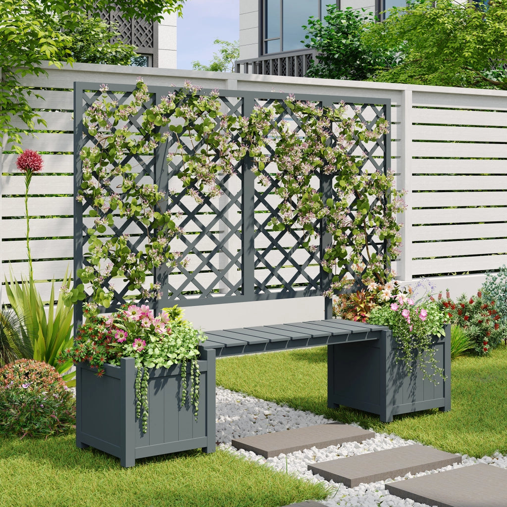 Fioriera Con Traliccio E Seduta; Ampio Spazio; Legno Massello; Grigio; Per Giardino Terrazza E Balcone 169¡Á145¡Á42 cm