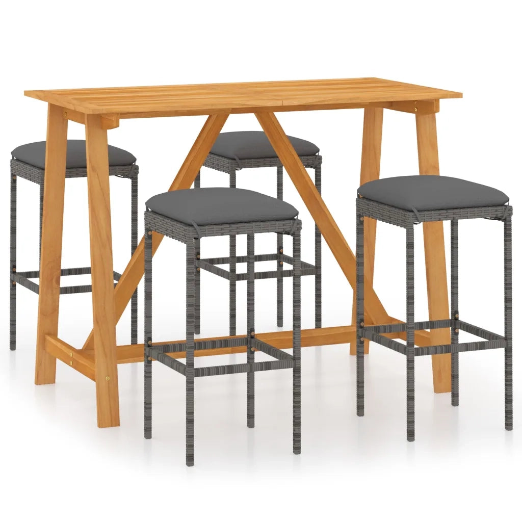 Set da Bar da Giardino 5 pz con Cuscini in Polyrattan Grigio 3067964