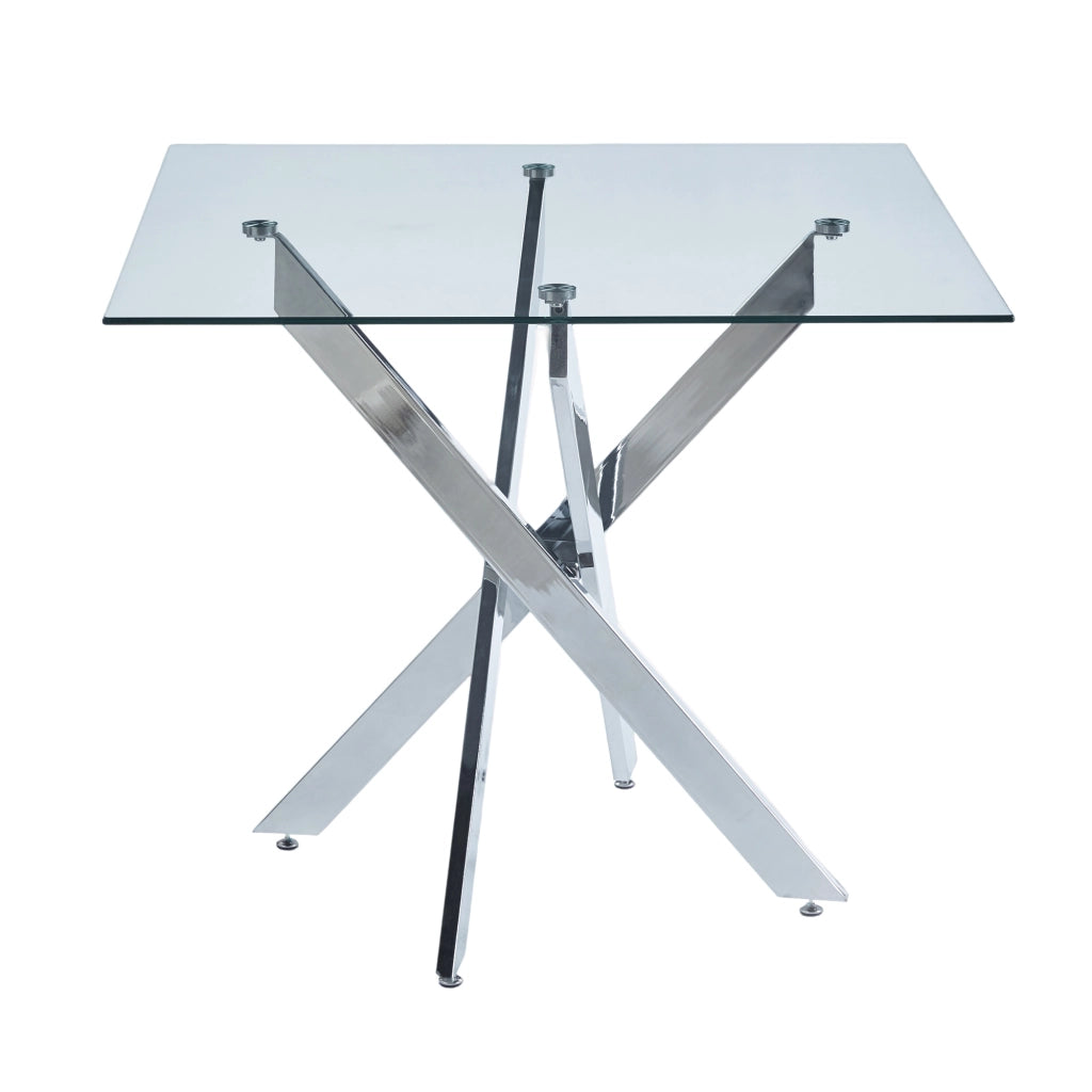 Tavolo da pranzo quadrato con piano in vetro e gambe in metallo per cucina e soggiorno argento 80 × 80 × 75 cm