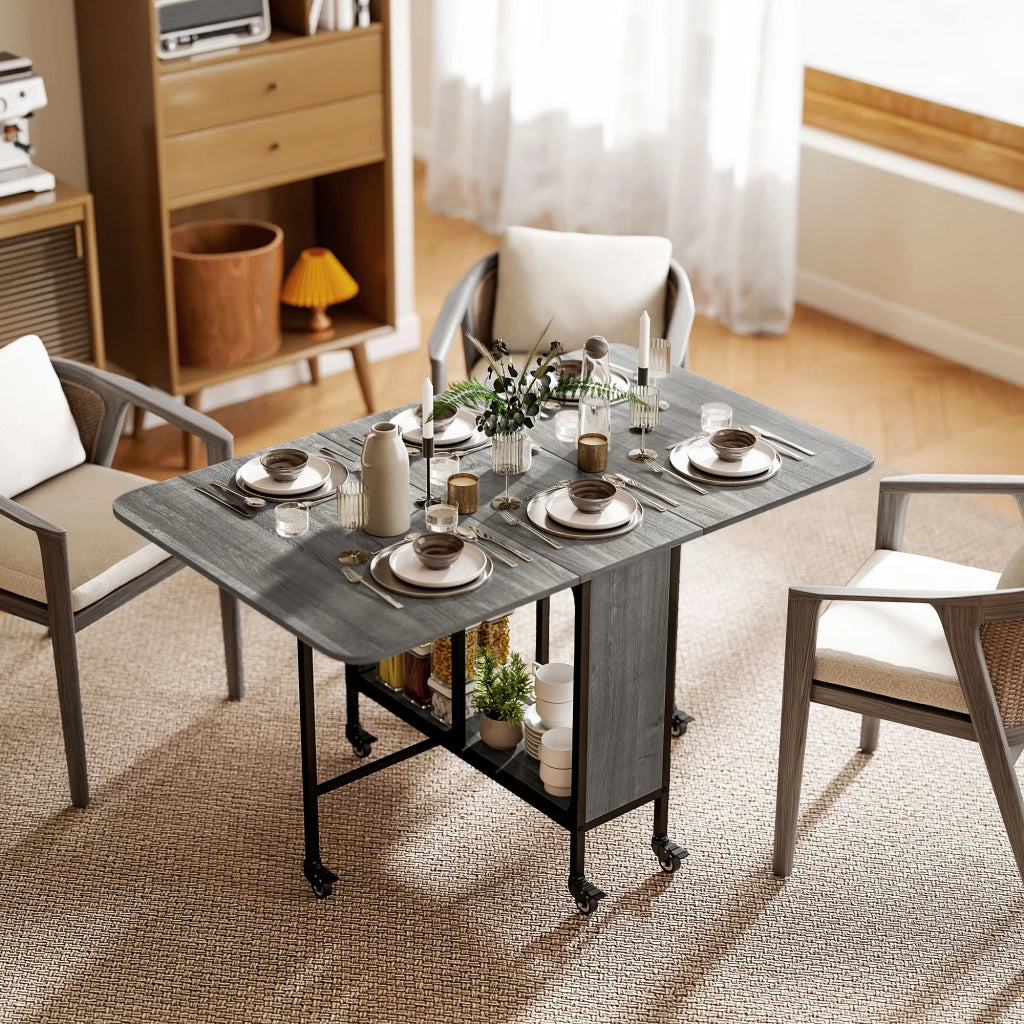Tavolo allungabile pieghevole con ruote ¨C zephmum ¨C Grigio, 6 persone