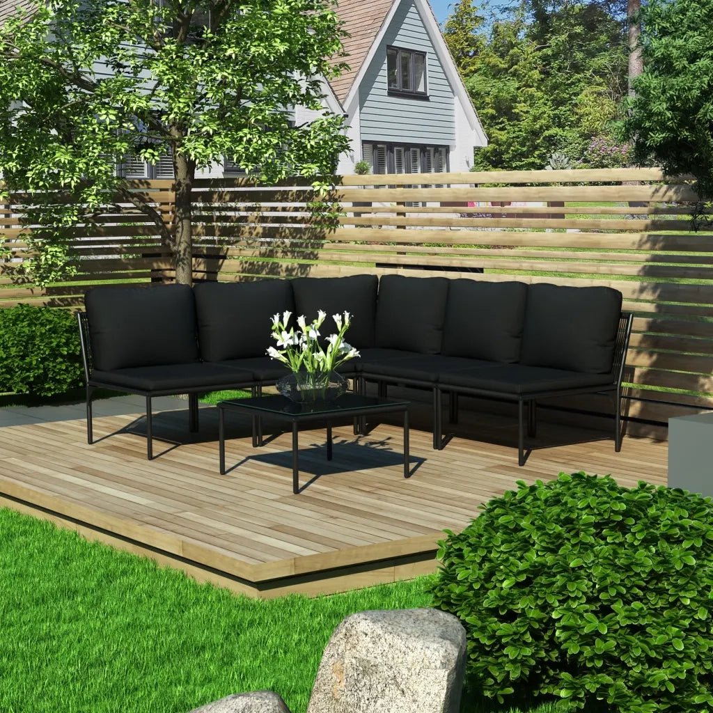 Set Divani da Giardino 6 pz | Set Salotto da Giardino con Cuscini Neri in PVC