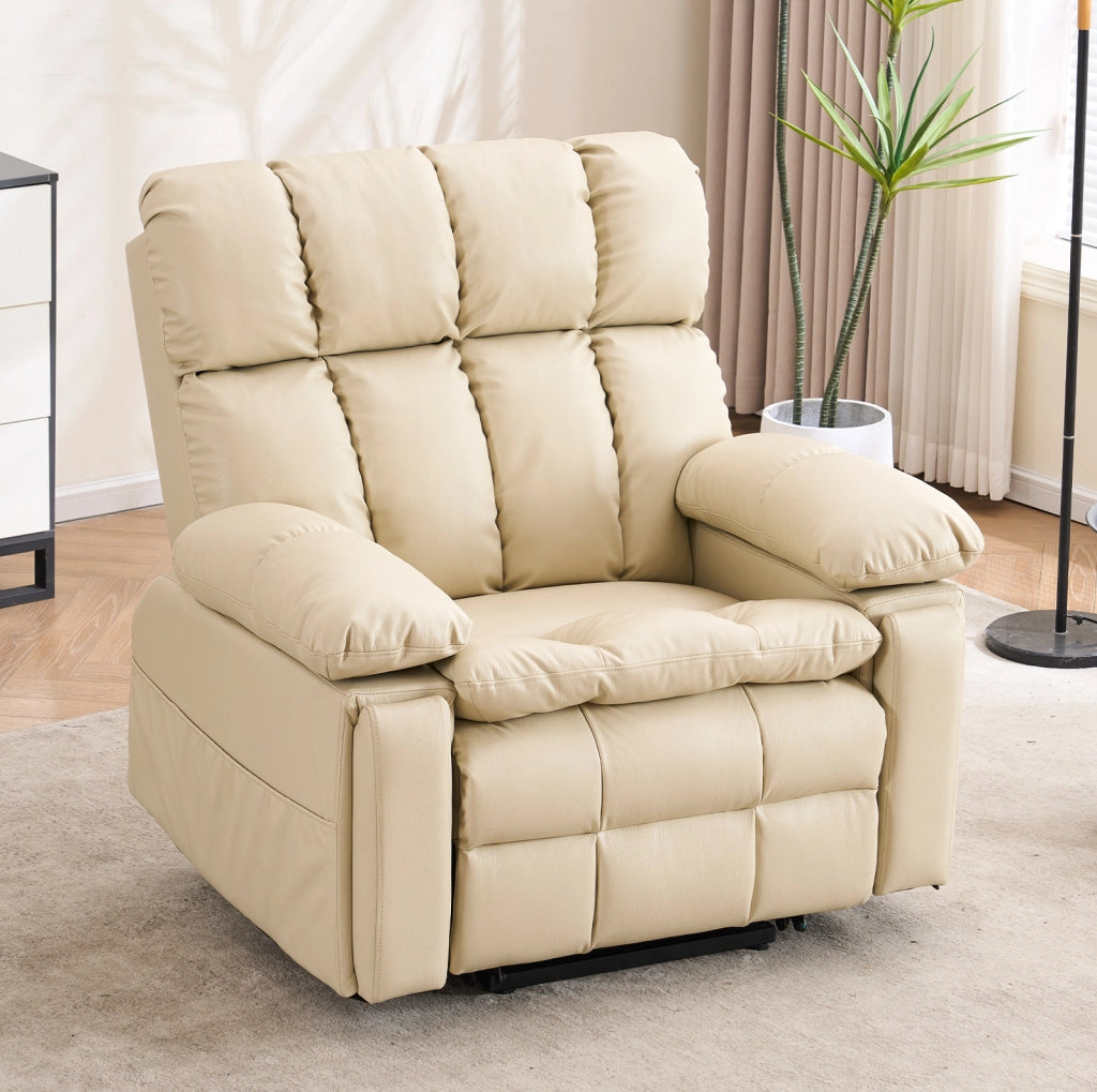 Poltrona relax elettrica con alzapersona; doppio motore; massaggio e riscaldamento; beige