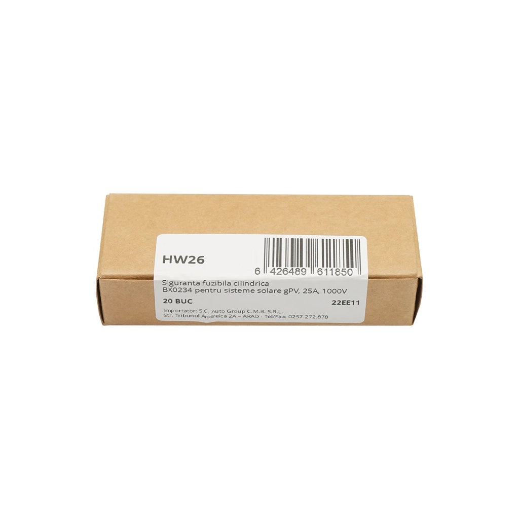Fusibile cilindrico BX0234 per impianti solari gPV, 25A, 1000V Leader