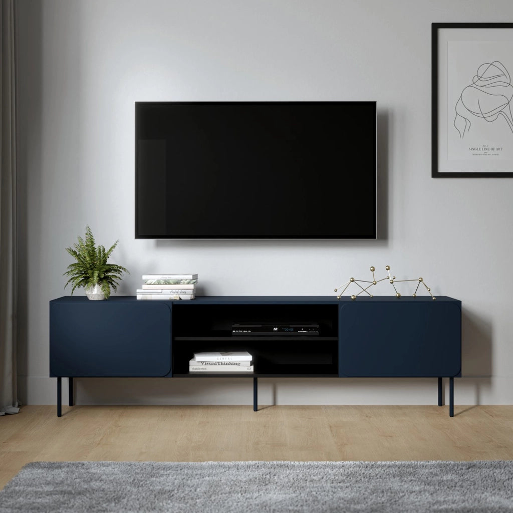 Cesara, Mobile Porta tv un Ripiano, 200x42x57h cm blu