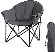 Sedia da campeggio pieghevole, poltrona imbottita con seduta ampia, schienale alto, braccioli, borsa per bicchieri, sedia portatile con borsa da trasporto per giardino, patio, picnic (grigio)
