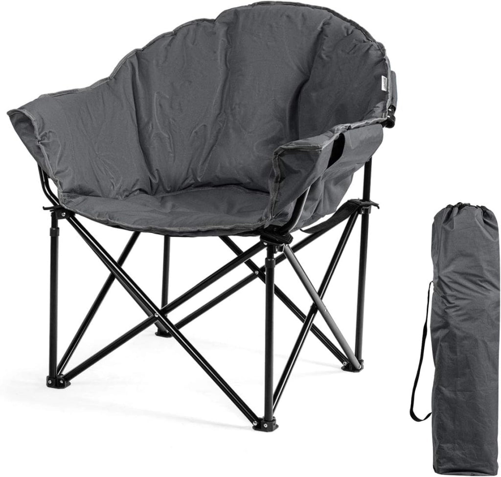 Sedia da campeggio pieghevole, poltrona imbottita con seduta ampia, schienale alto, braccioli, borsa per bicchieri, sedia portatile con borsa da trasporto per giardino, patio, picnic (grigio)