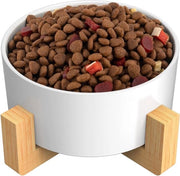 Bacino ceramico con piede in bambù elevato per cani e gatti, da utilizzare come ciotola per cibo o acqua, ciotola per gatti, antiscivolo, lavabile in lavastoviglie (1 x - 850 ml, bianco)