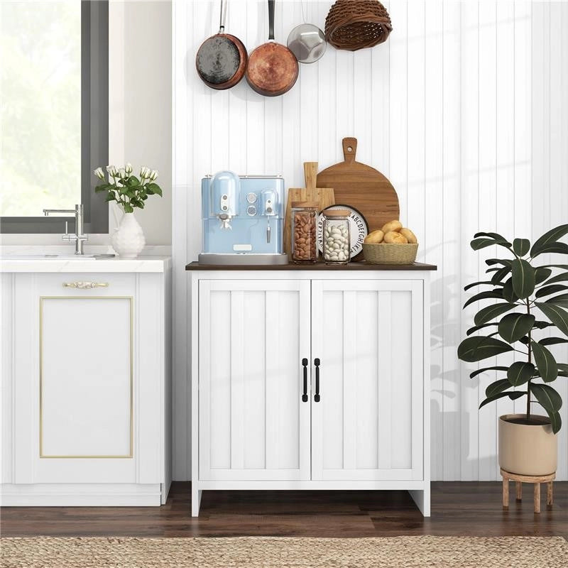 CREDENZA CUCINA MODERNA A 2 ANTE CON RIPIANO REGOLABILE IN LEGNO, 80X39.7X80CM, BIANCO