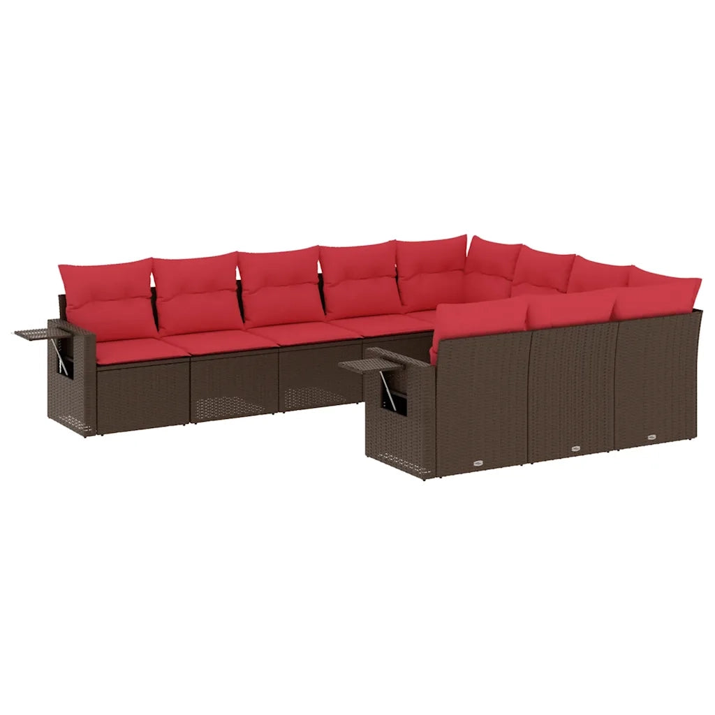 Set Divani da Giardino 10 pz con Cuscini Marrone in Polyrattan 3220693