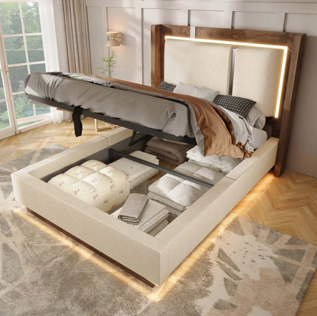 Letto imbottito 90x200 con rete, LED, cassettone idraulico e testiera 60 cm, stile rétro grigio
