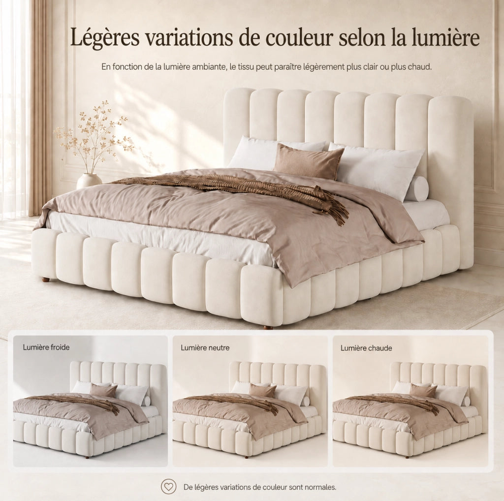 Letto matrimoniale 180x200 cm con contenitore e sollevamento idraulico; velluto beige