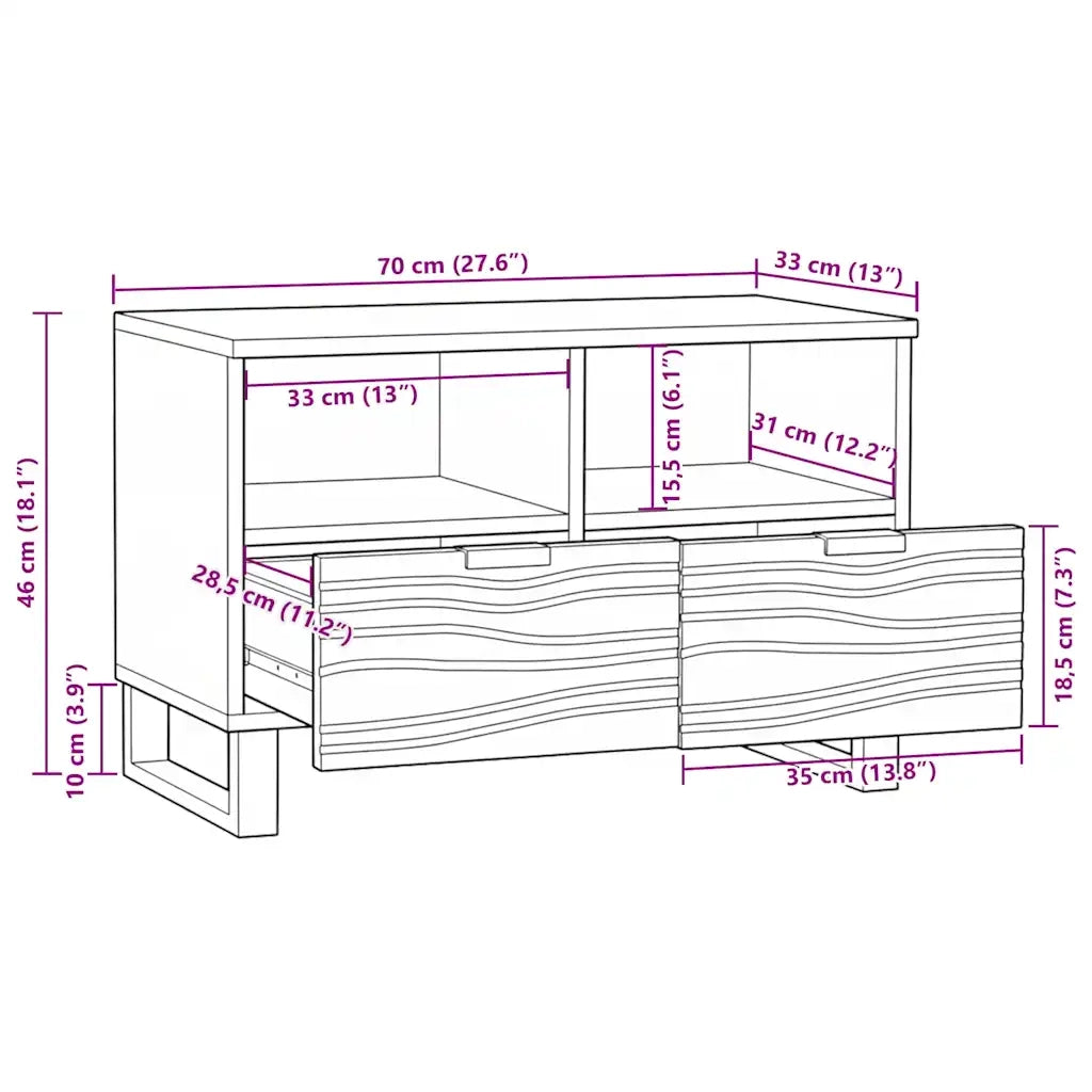 vidaXL Armadietto TV Bianco 70 x 33 x 46 cm legno massello di mango