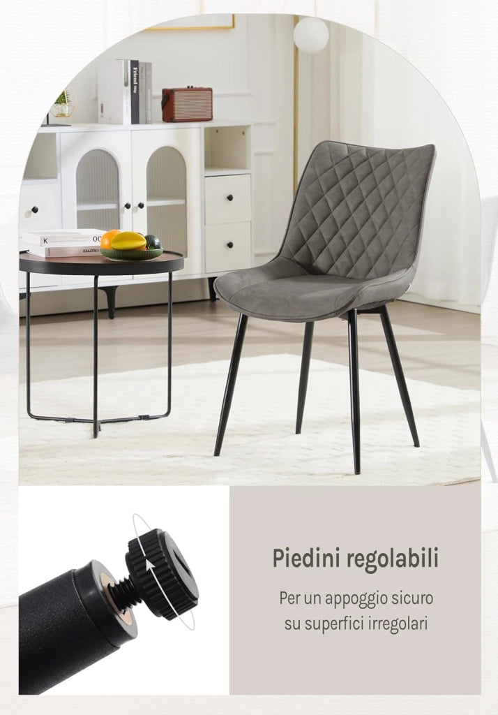 set di 6 sedie sala da pranzo sedie cucina moderne sedie imbottite Adatte per Sala Pranzo, Soggiorno, Camera da Letto Estetica in Ecopelle Grigio scuro Metallo BH210dgr-6