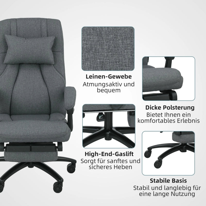 Sedia da ufficio ergonomica con massaggio USB, schienale reclinabile e poggiapiedi in poliestere grigio scuro