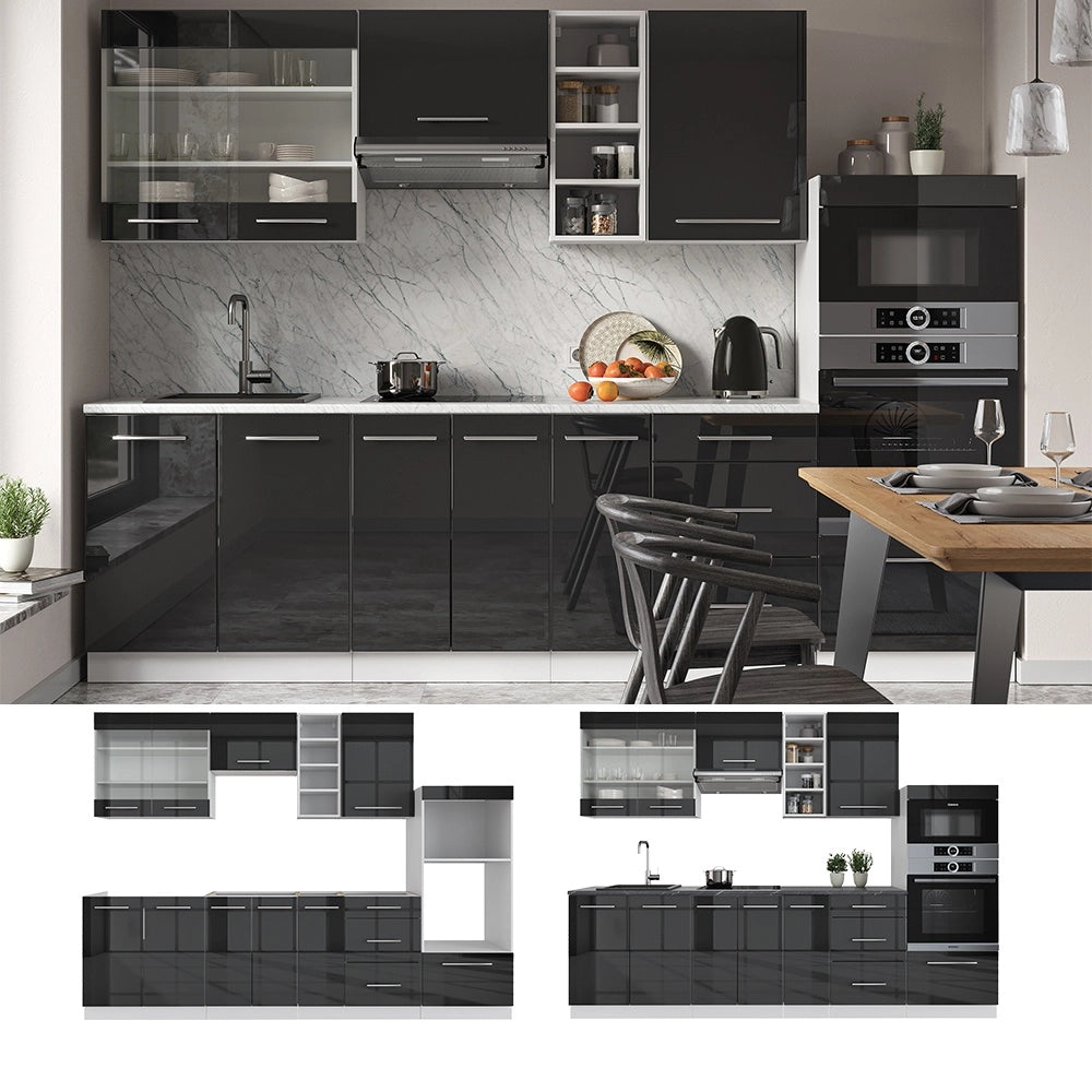 Cucina componibile Fame-Line Antracite lucido/Bianco 280 cm, PL Antracite Vicco