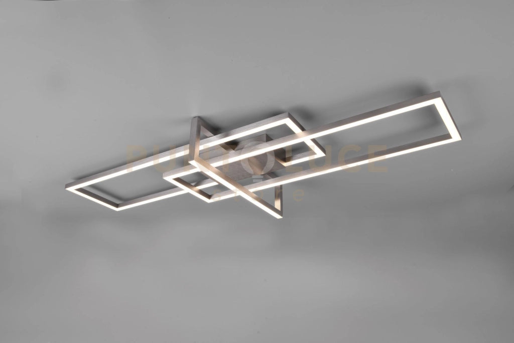 SALINAS PLAFONIERA LED 34W 3900lm, 3000K TRIPLO RETTANGOLO ACCIAIO SATINATO DIMMERABILE CON INTERRUTTORE L. 100CM
