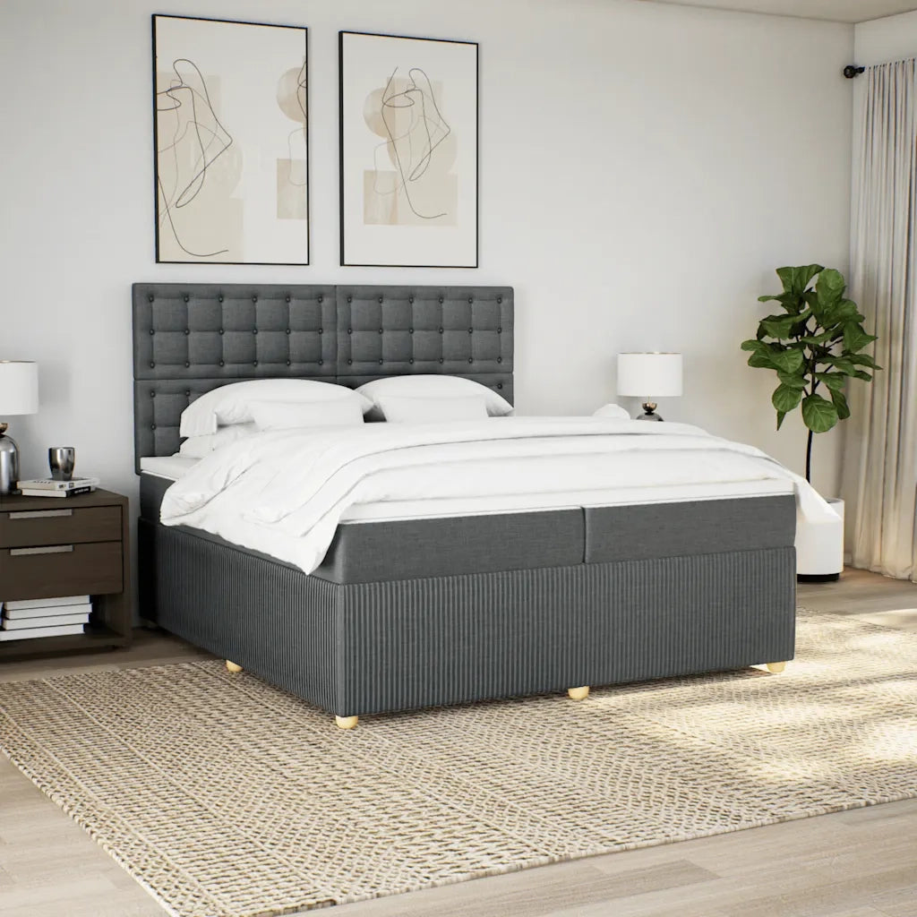 Giroletto a Molle con Materasso Grigio Scuro 200x200 cm Tessuto