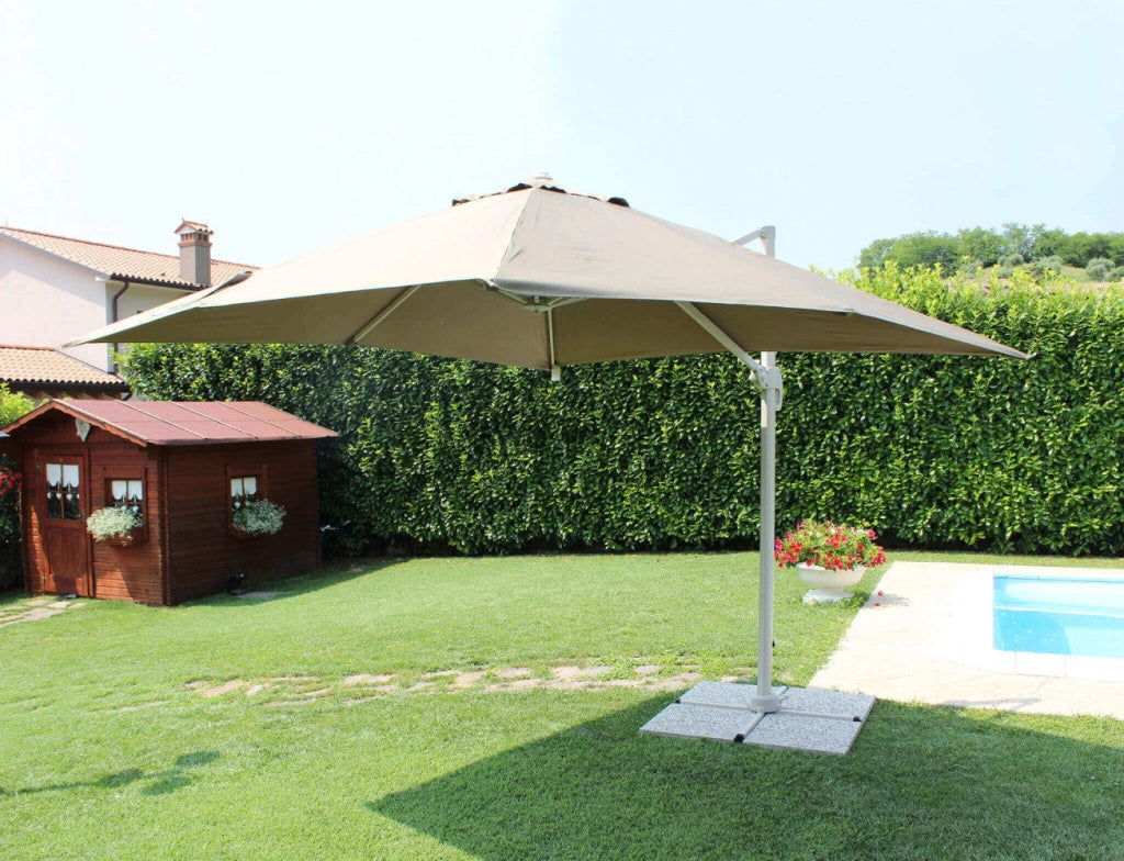 Ombrellone da Giardino Saturno Decentrato 3x3 m in Alluminio Azzurro Telo Tortora
