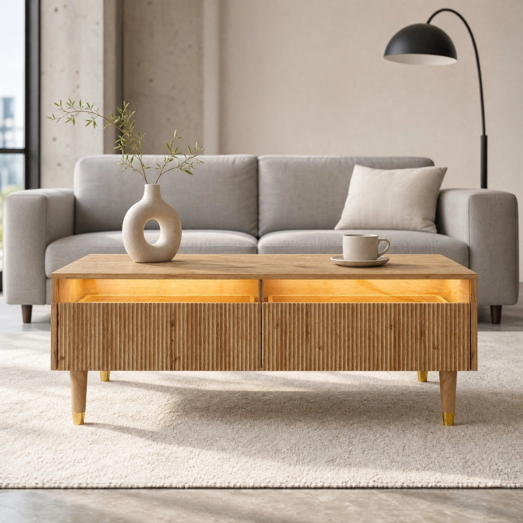 Tavolino da salotto con LED multicolore e 2 cassetti in MDF; 110 x 50 x 40 cm
