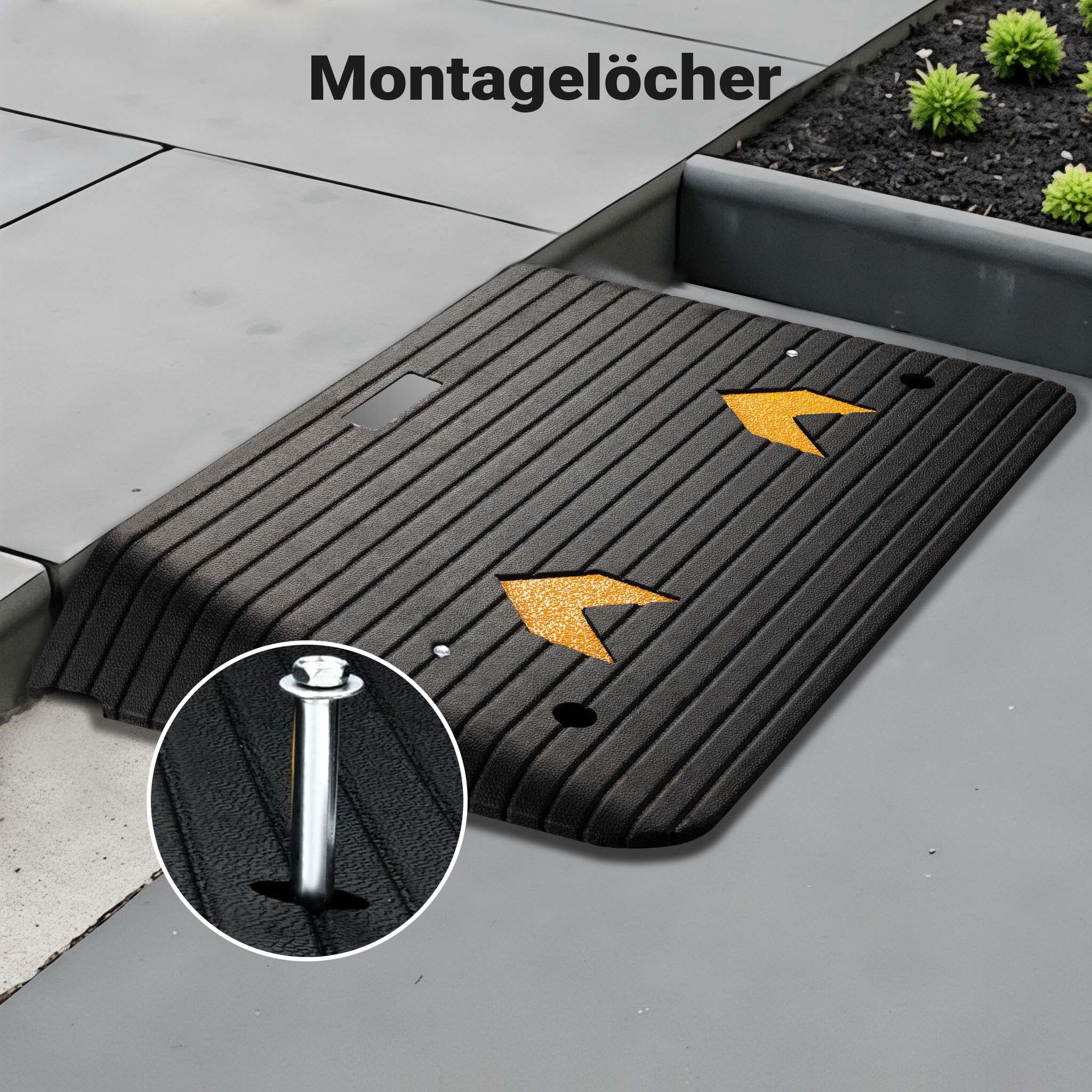 Rampa in gomma per marciapiede e soglia 901,7x533,4x88,9 mm max 50 t con elementi riflettenti