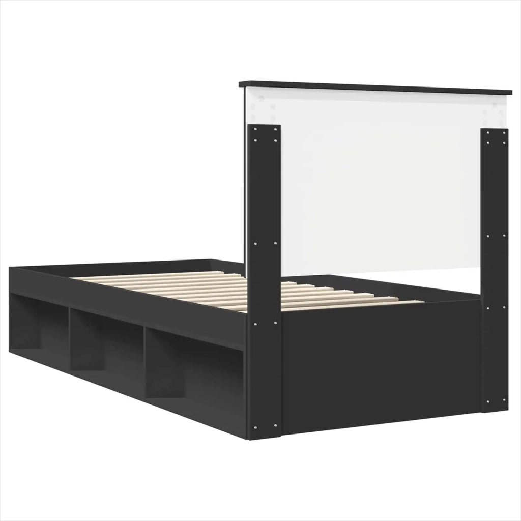 Struttura del letto con testiera Nero 90 x 200 cm Pino massello