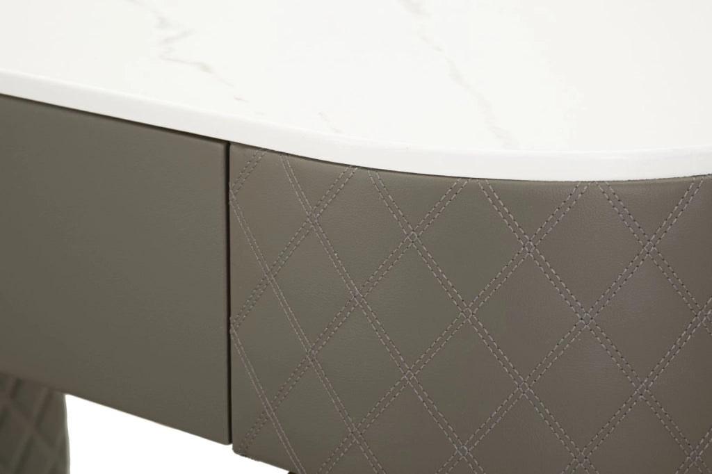 Toeletta Sharon Grigia con Puff 120x40x75 cm in Pino e MDF e Metallo e Plastica