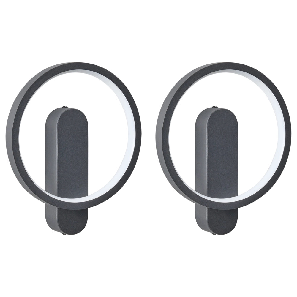 Set di 2 lampade da parete LED in metallo nero in silicone di forma rotonda verniciato a polvere Stile moderno