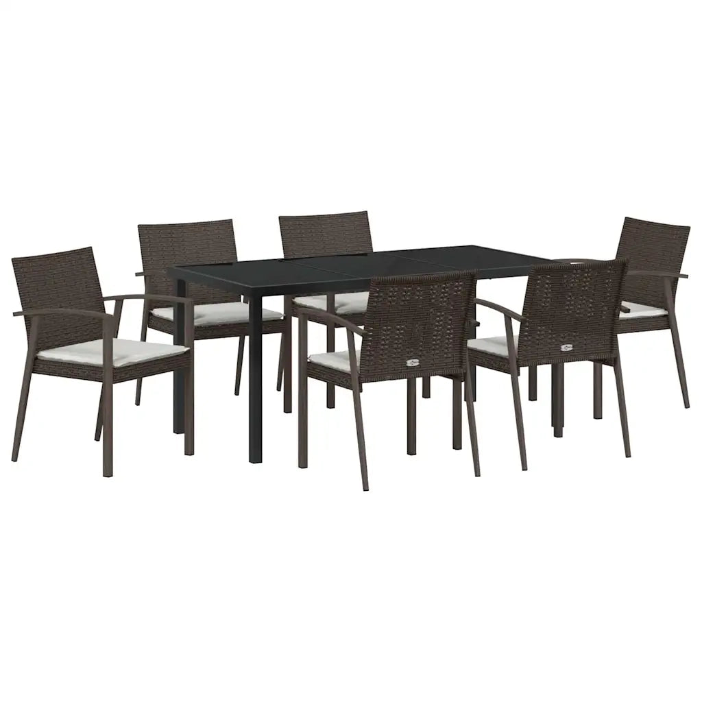Set da Pranzo per Giardino 7 pcs Marrone e Nero Rattan in PE 3379062