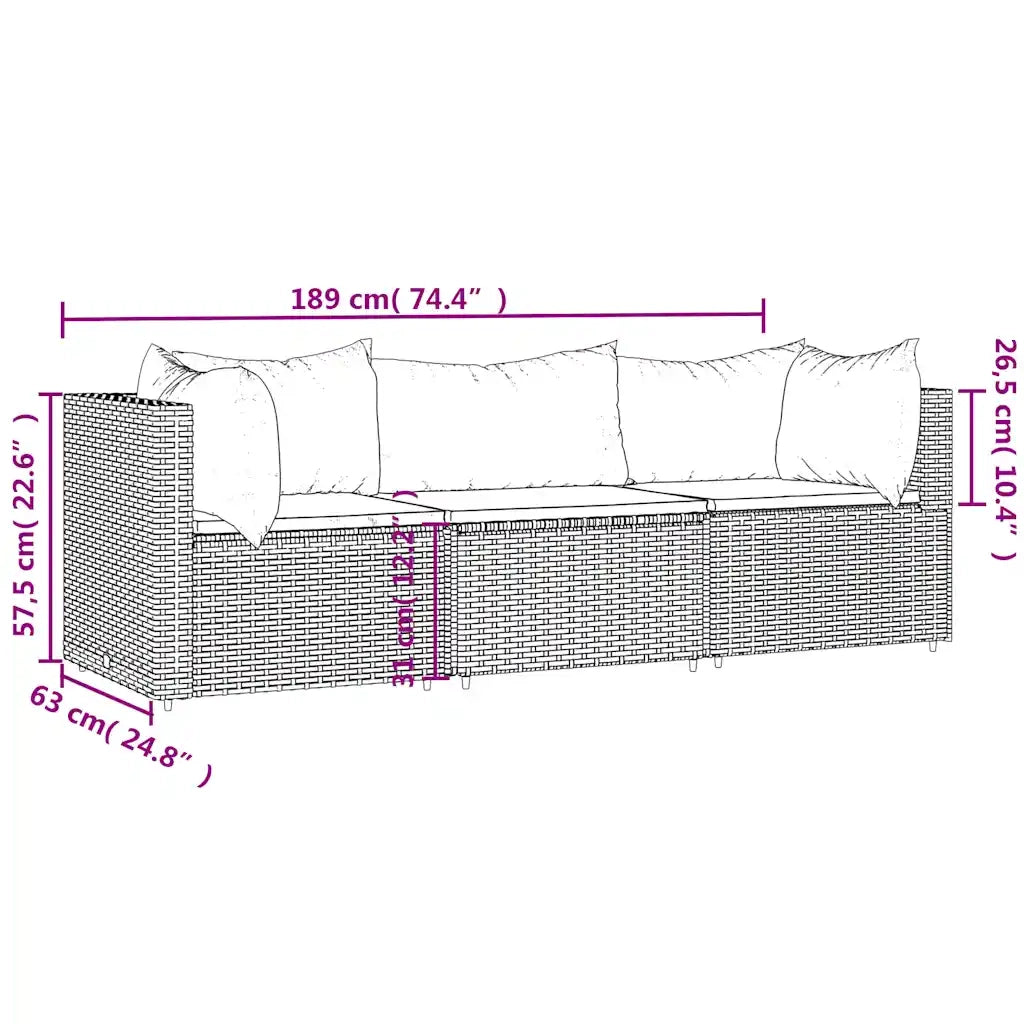 Set Mobili da Giardino 3 pz con Cuscini in Polyrattan Marrone CFW3400031