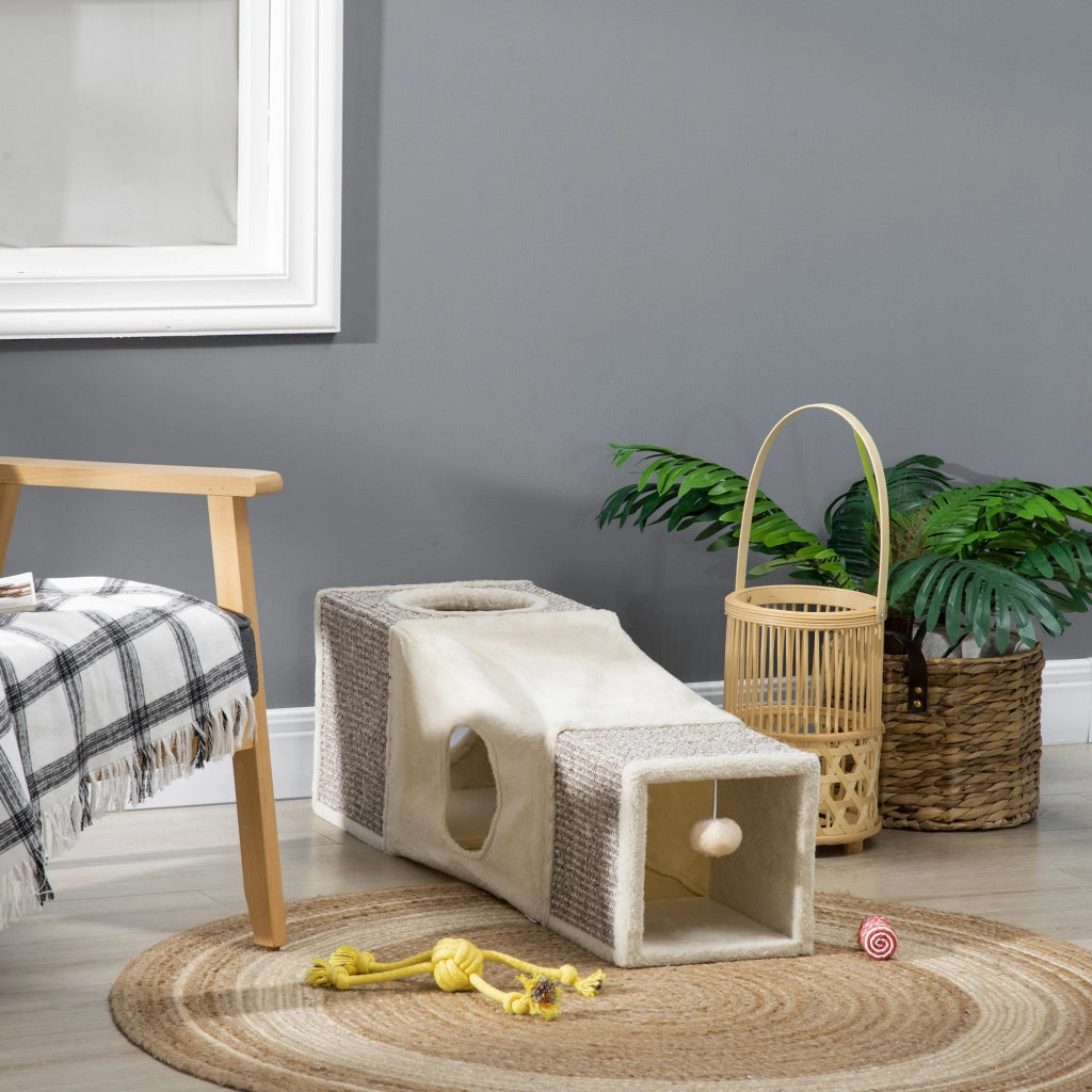 Casetta per Gatti con Tiragraffi e Pallina ¨C Zephmum ¨C Pieghevole Crema