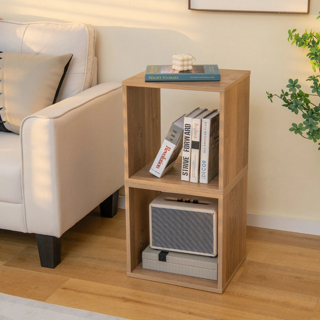 Set di 2 organizzatori a cubo da pavimento, 2 cubi modulari fai da te per il soggiorno lo studio Legno naturale-Tavolini