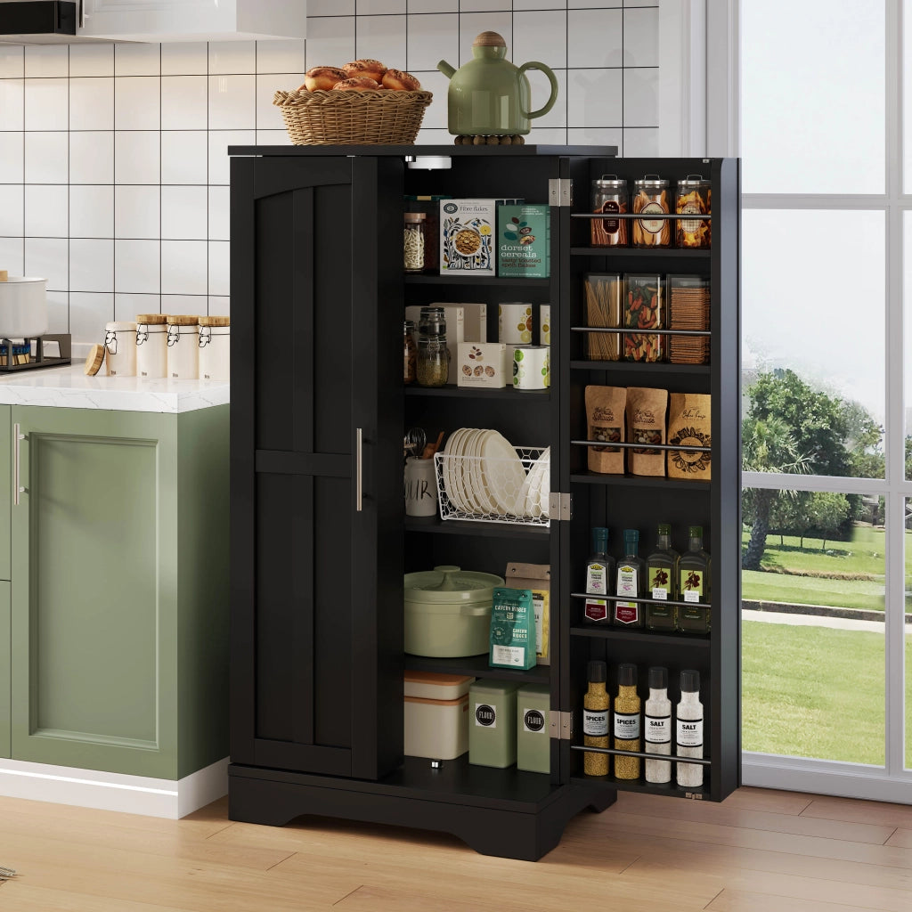 Mobile Dispensa 60x40x120 cm Nero con LED Sensore; 2 Ante; Ripiani Regolabili e Portaoggetti