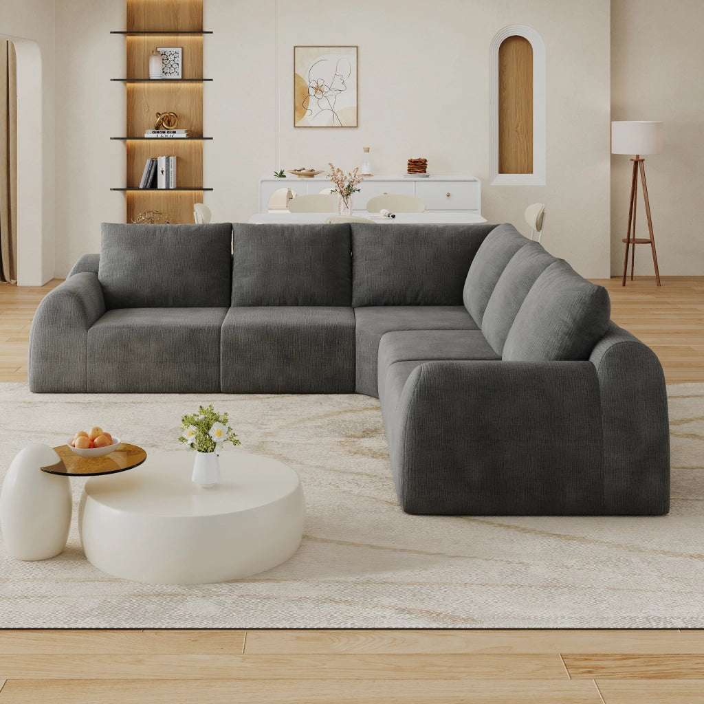 Divano in schiuma compressa senza montaggio con seduta morbida e soffice in chenille grigio scuro 267 × 267 × 85 cm
