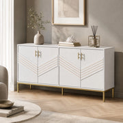 Credenza a 4 ante con ripiani regolabili in MDF bianco e effetto legno, per soggiorno e sala da pranzo, 160 × 40 × 80,5 cm