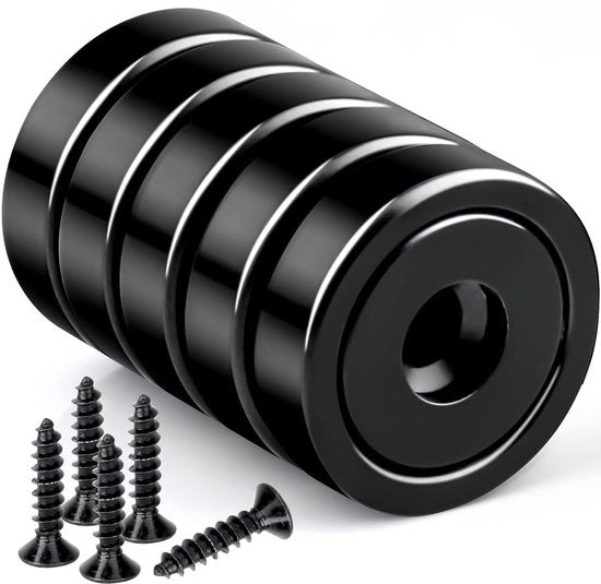 Magnetici forti neodymium con foro a vite - 10 kg - 20 mm - 5 pezzi