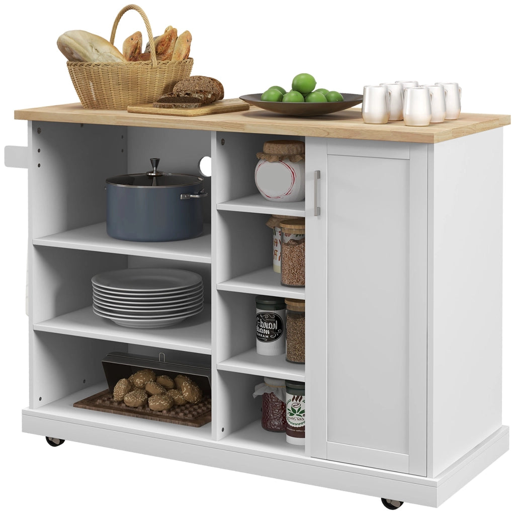 Carrello da cucina mobile con 7 compartimenti ¨C Minimal ¨C bianco e legno 129x51x93 cm