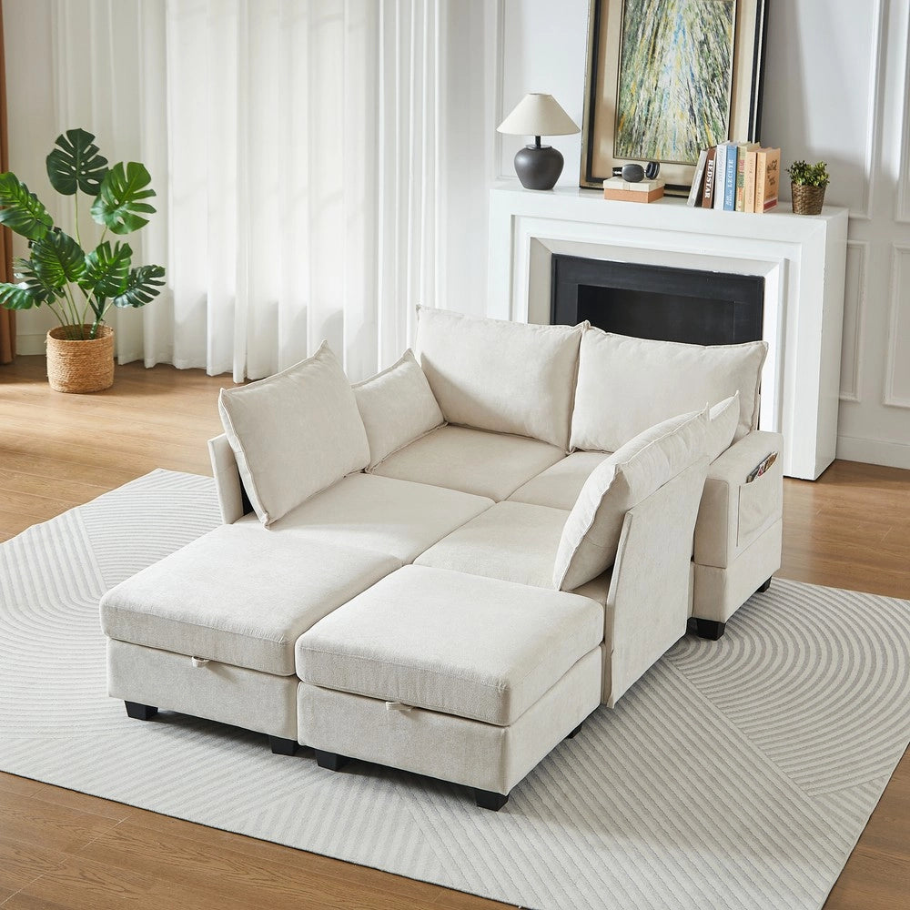 Divano angolare 6 posti con chaise longue e contenitore ¨C Minimal ¨C tessuto chenille