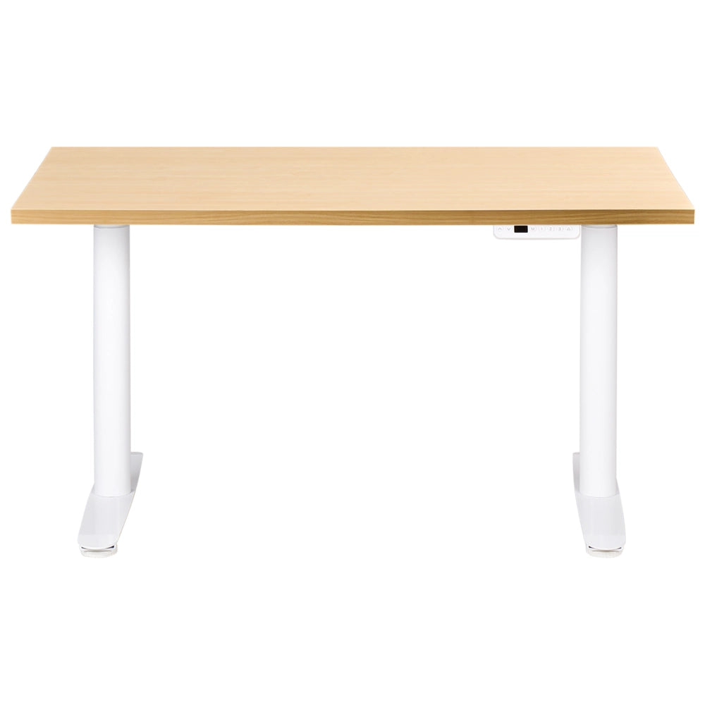 Scrivania regolabile in altezza elettricamente bianco 120 x 60 cm bianco e marrone chiaro in acciaio verniciato a polvere