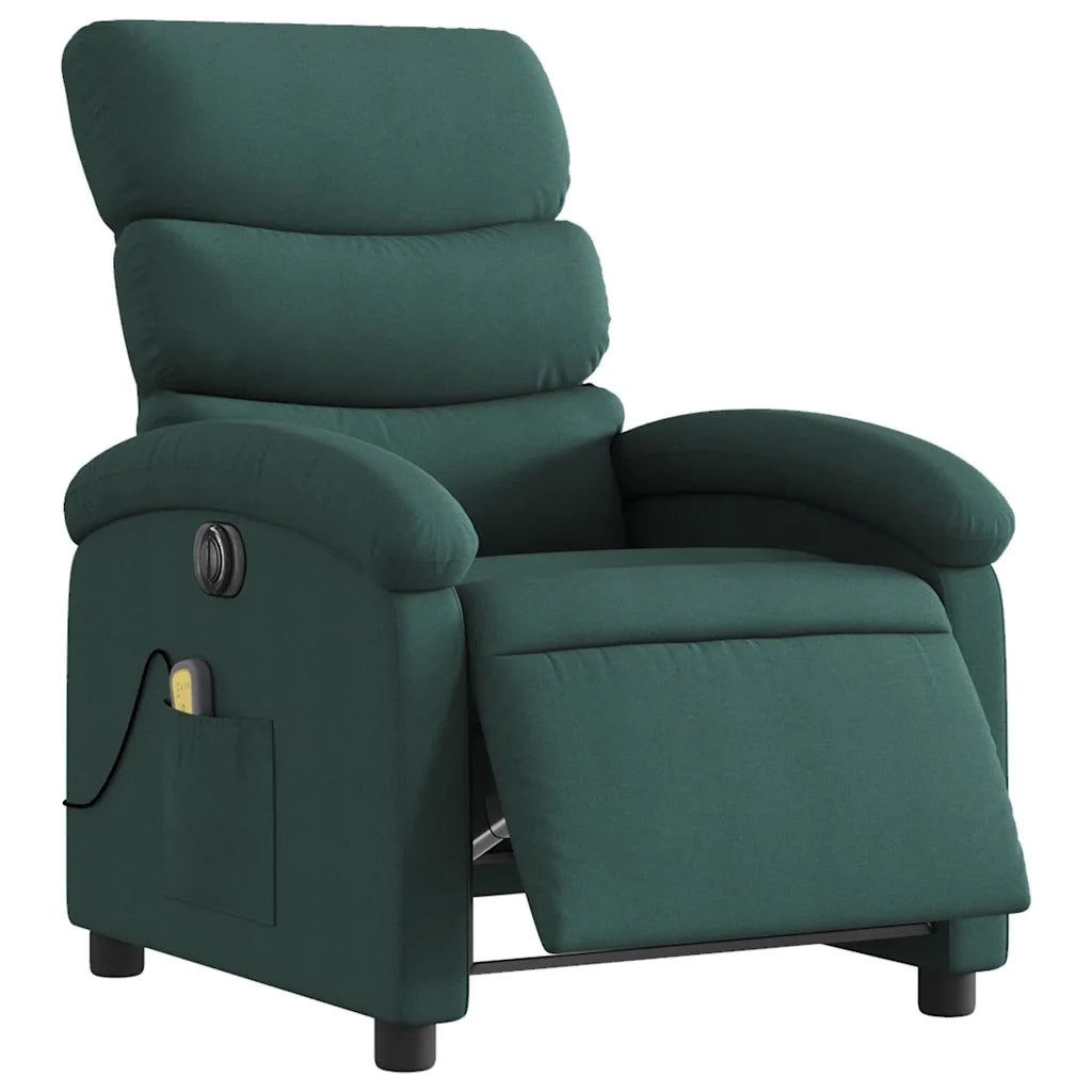 Divano Sedia-Poltrona Massaggiante Reclinabile Elettrica Verde Scuro Tessuto 318135