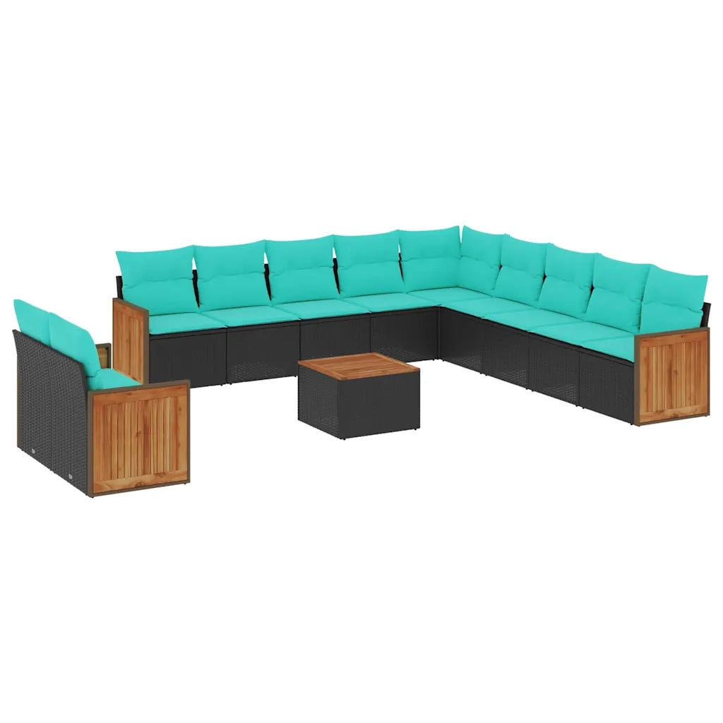 Set Divani da Giardino 12 pz con Cuscini Nero in Polyrattan 3227814