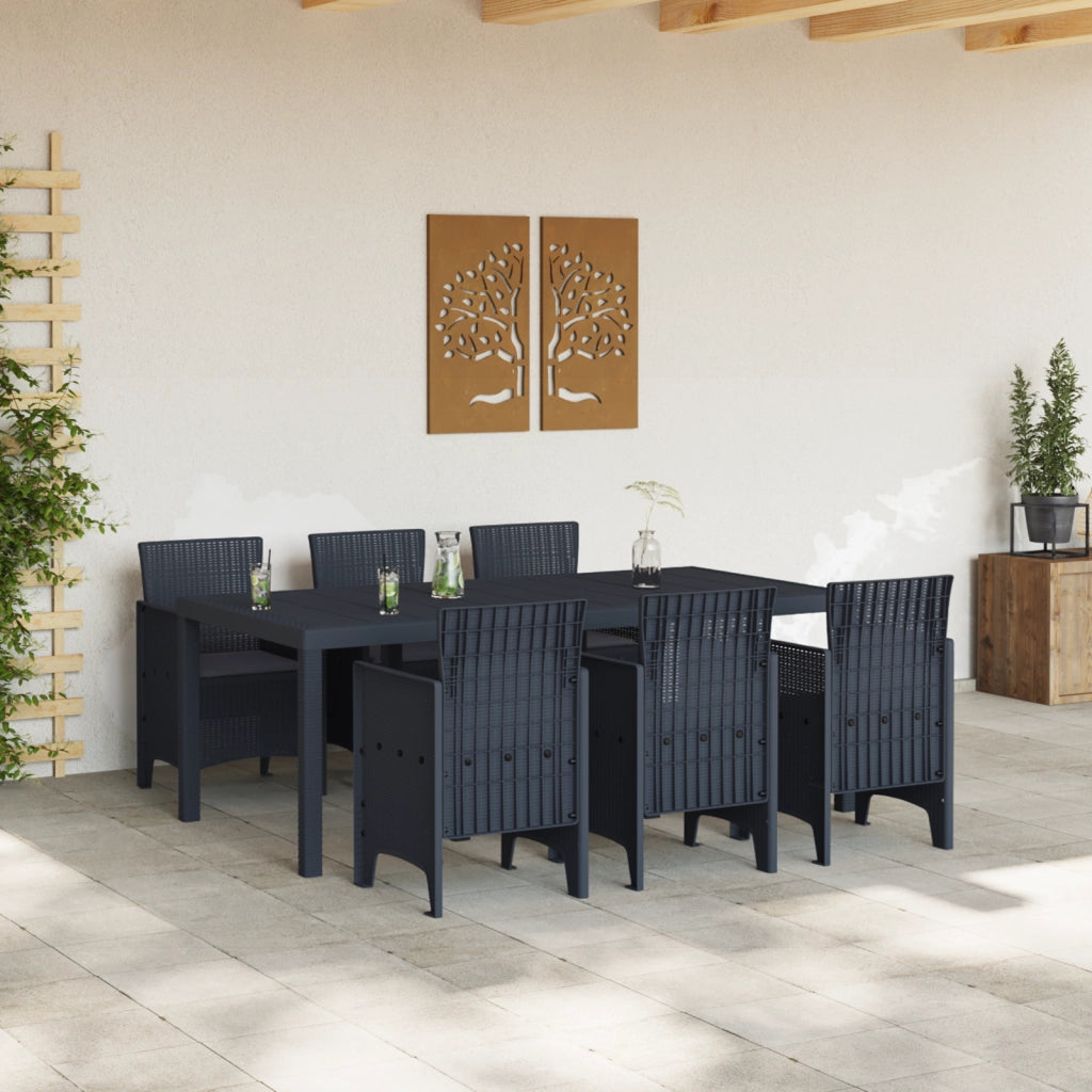 Set da pranzo da giardino 7 pezzi con cuscini antracite in polirattan
