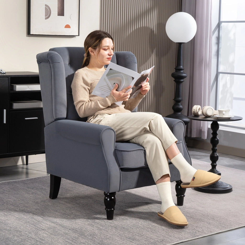Poltrona con Orecchie ¨C Xylo ¨C Tessuto Grigio Imbottita con Cuscino Removibile 74x86x102