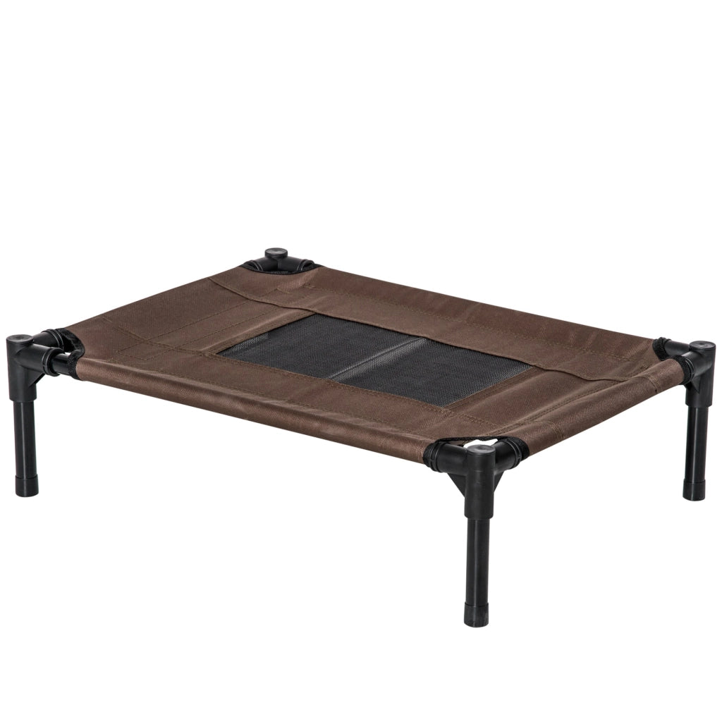 Lettino per Cani Rialzato con Seduta Traspirante 61x46x18 cm in Acciaio e Tessuto Nero e Caffè
