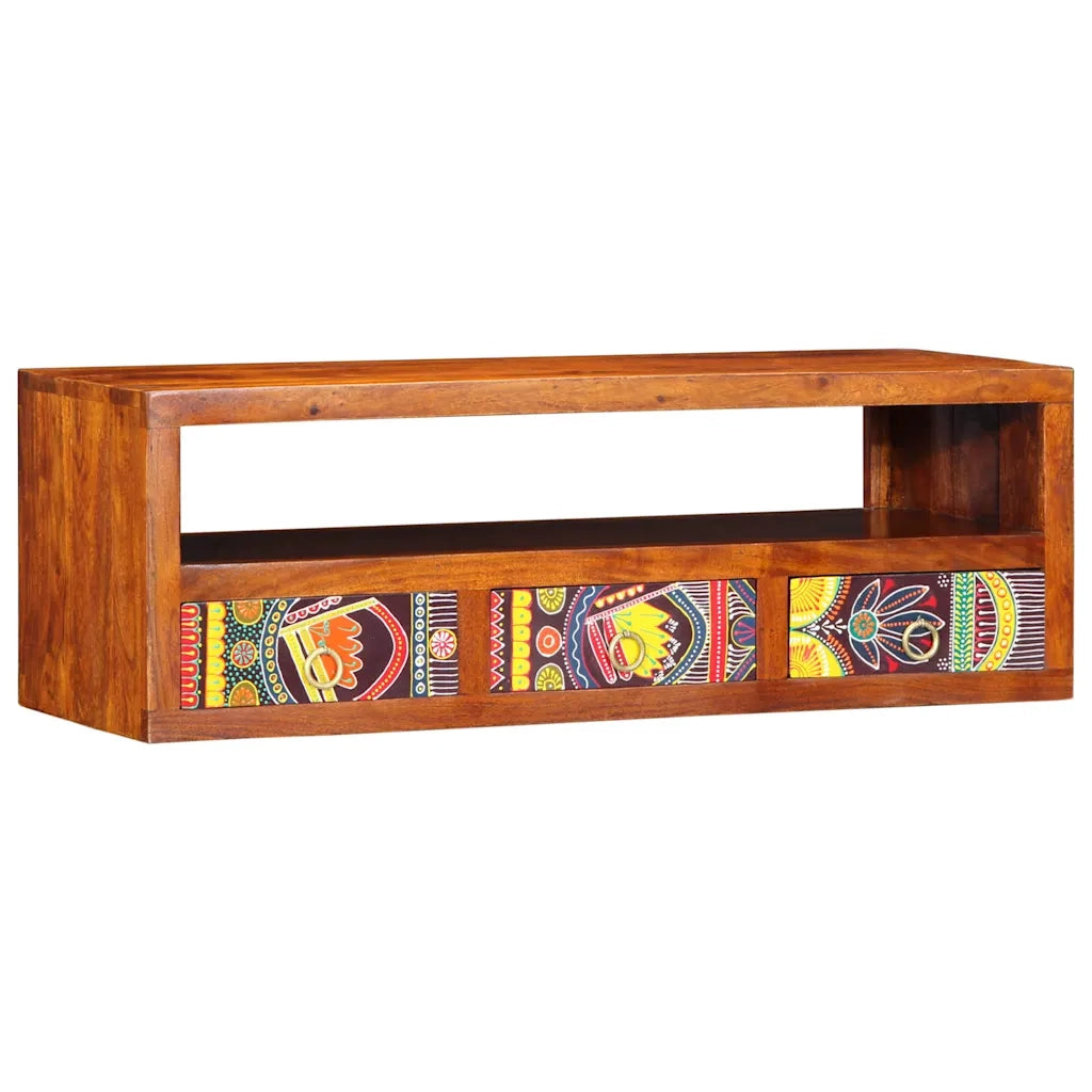 Mobile TV a Parete Multicolore 90x30x30 Legno Massello Acacia 4016504